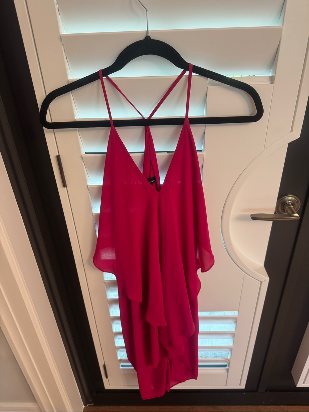 Olivaceous Hot Pink Ruffle Mini Dress with Spaghetti Straps